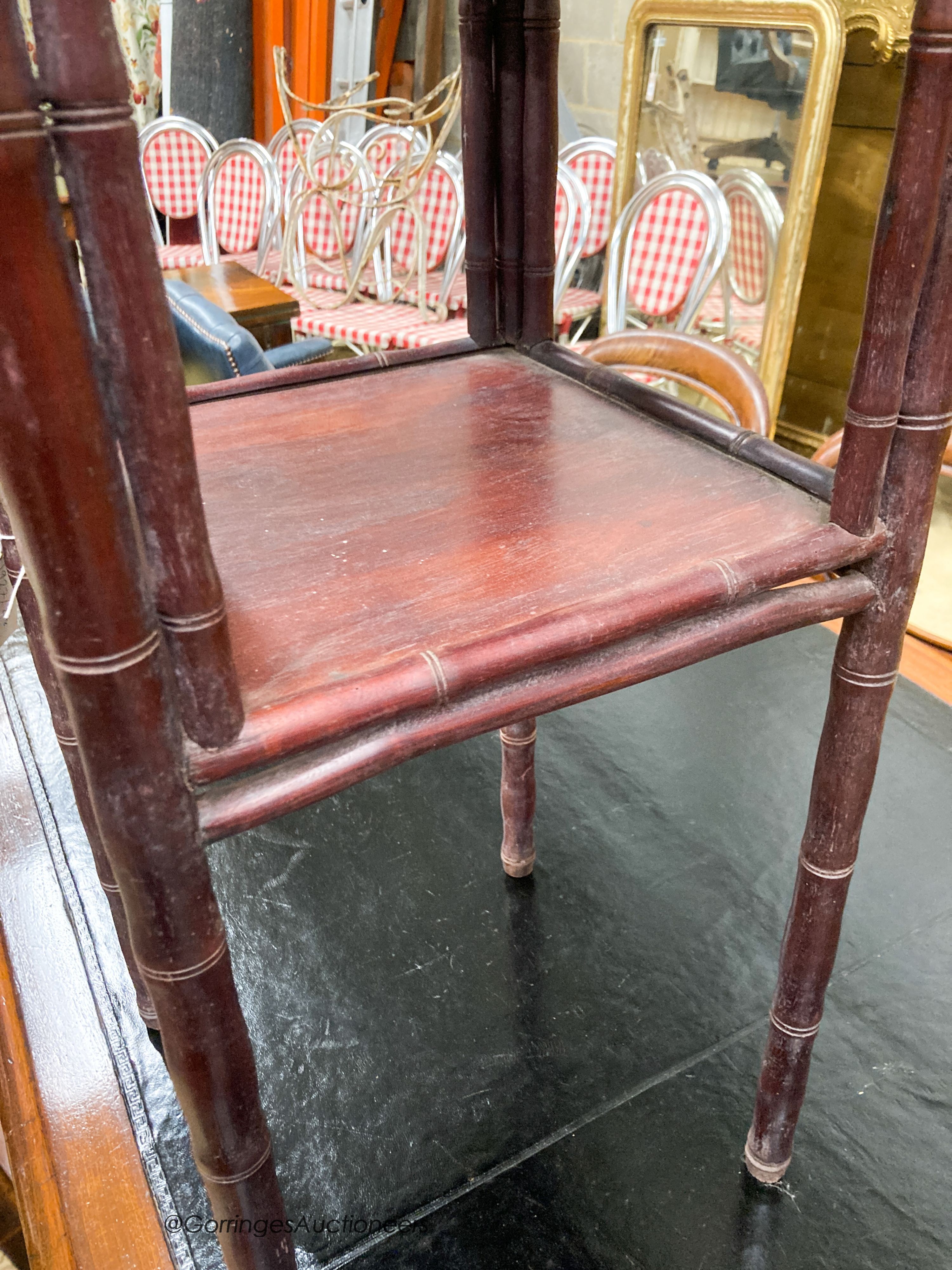 A Chinese rosewood and faux bamboo table, W.37cm D.37cm H.80cm